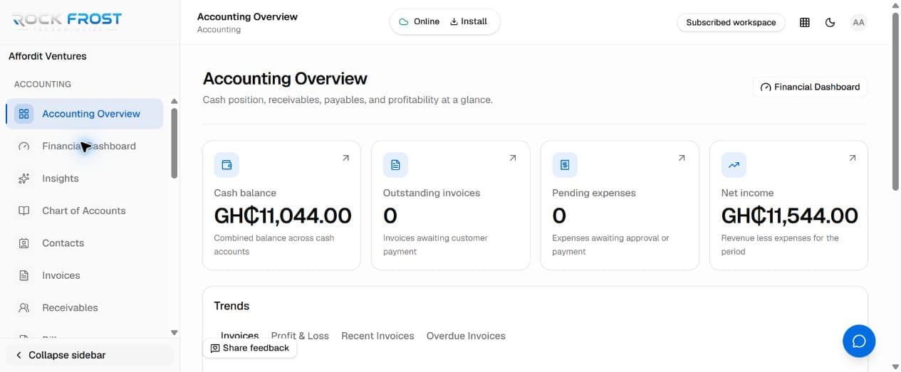 Real Accounting overview in Rock Frost Business Suite