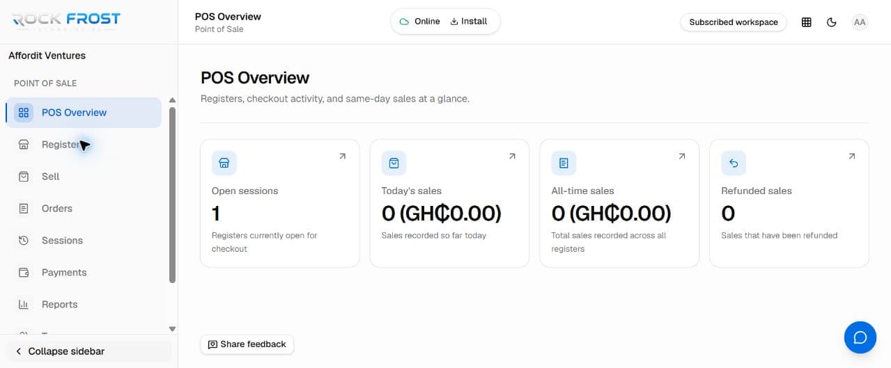 Real Point of Sale overview in Rock Frost Business Suite